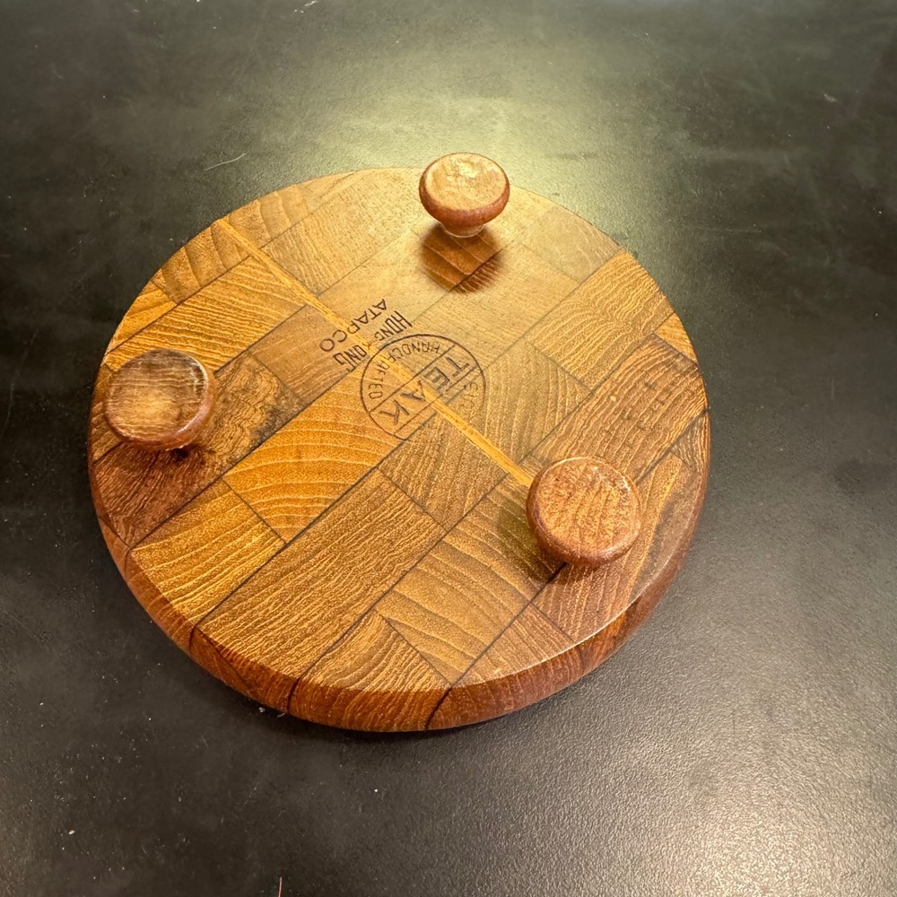 Atapco Teak Wood Trivet Handcrafted 6in Brown Footed Butcher Block MCM B-16 - Picture 3 of 7